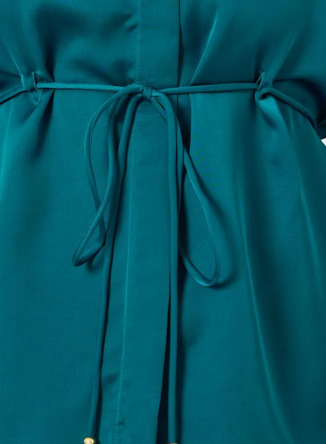 Styli Women Teal Long Sleeve Shirt with Drawstring